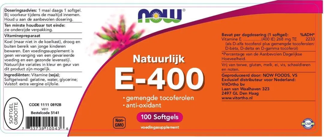 Now Foods Vitamine E-400 100 Softgels