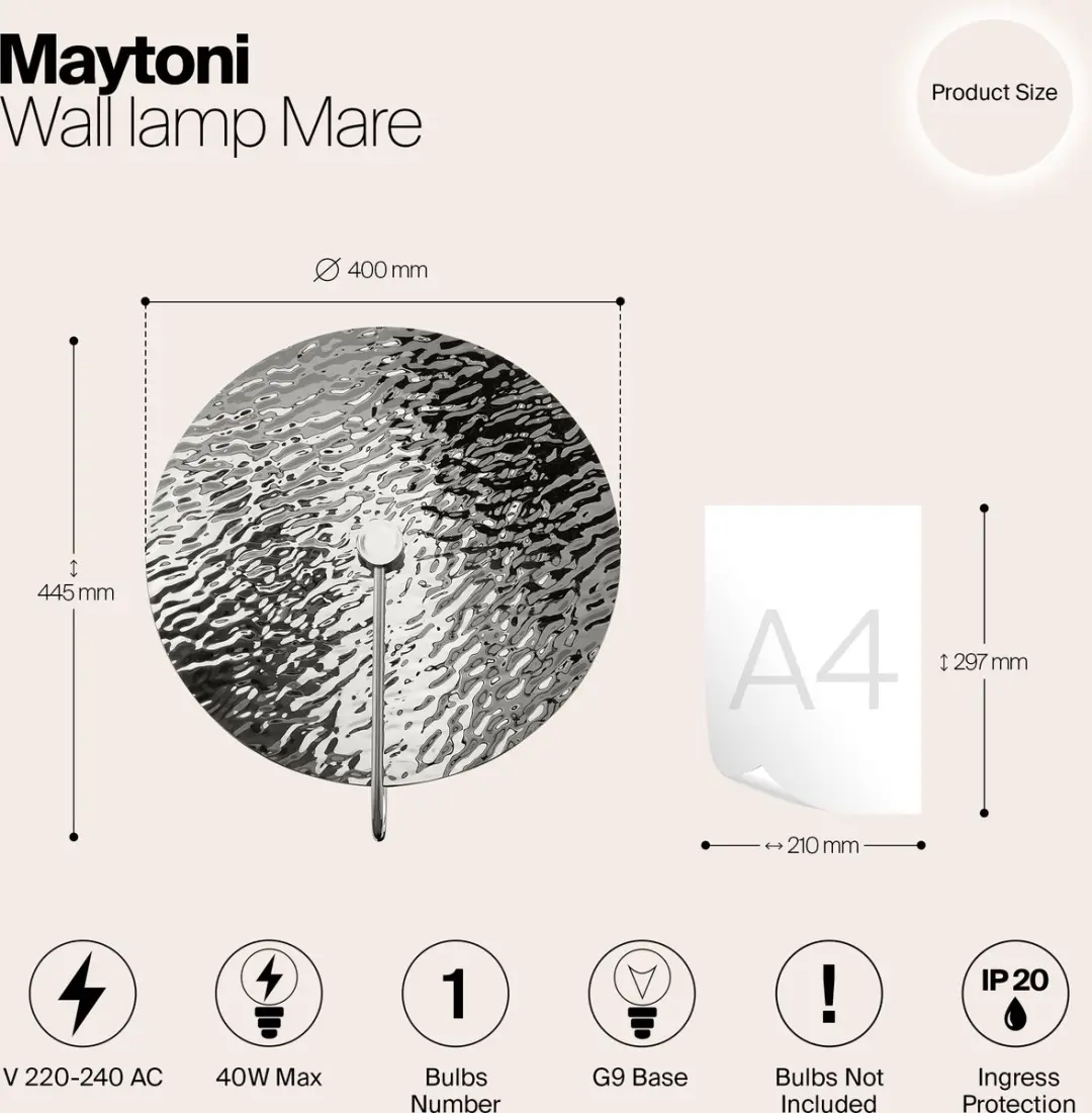Maytoni Wandlamp Mare Ø40cm - Chroom