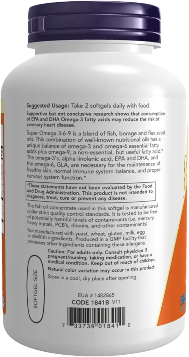 Now Foods Super Omega 3-6-9 90 Softgels - 1200mg