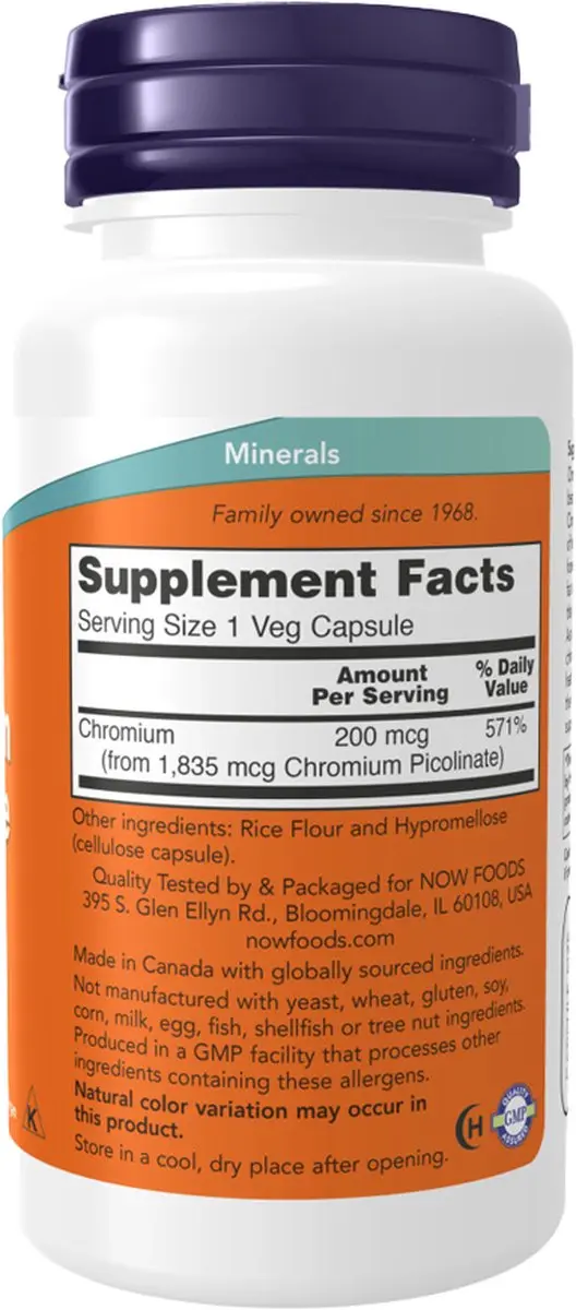 Now Foods Chromium Picolinaat 200mcg - 100 Capsules