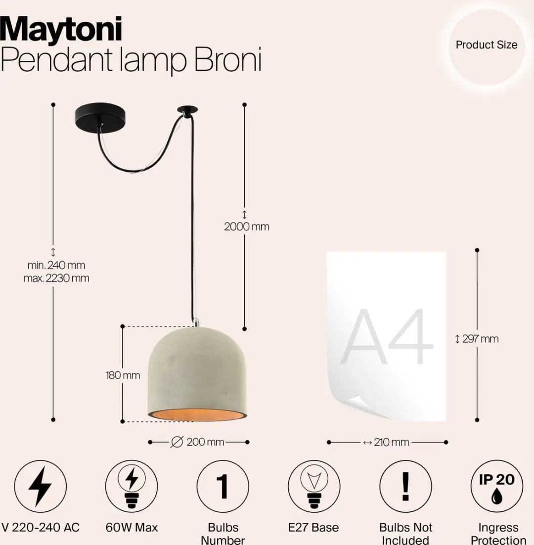 Maytoni Broni Hanglamp - Ø20cm - Zwart