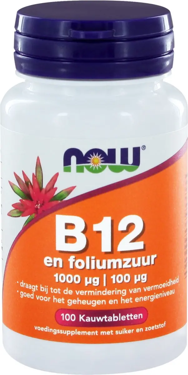 Now Foods Vitamine B-12 1000µg & Foliumzuur 100µg Kauwtabletten