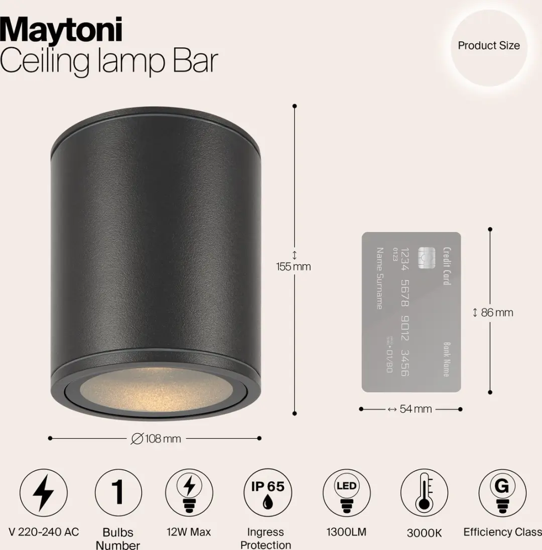 Maytoni Outdoor Plafondlamp Bar Grafiet - Ø10,8cm