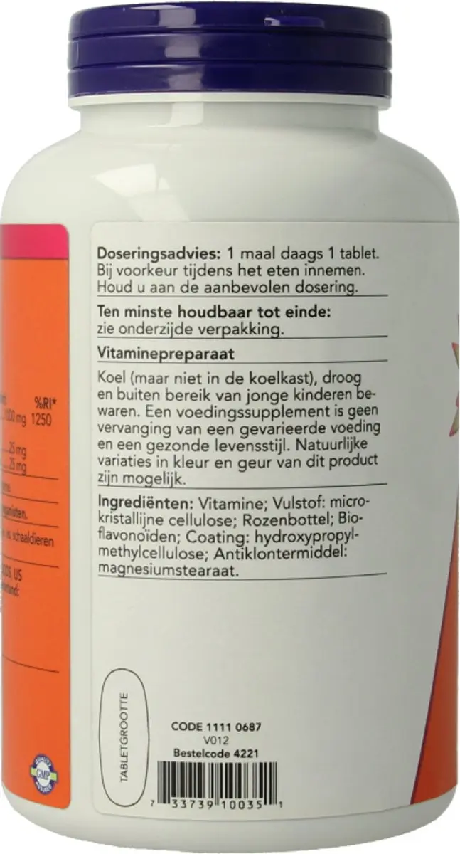 Now Foods Vitamine C-1000 Rozenbottel 250 Tabletten