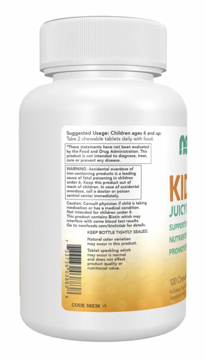 Now Foods Kid Vits Kauwtabletten Sinaasappel 120 Stuks