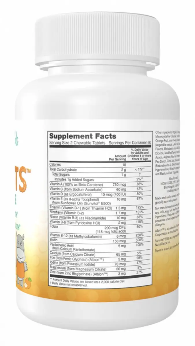 Now Foods Kid Vits Kauwtabletten Sinaasappel 120 Stuks