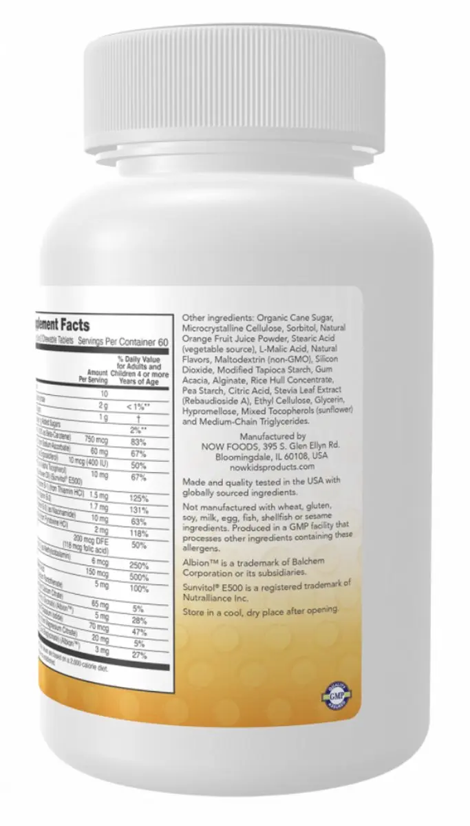 Now Foods Kid Vits Kauwtabletten Sinaasappel 120 Stuks