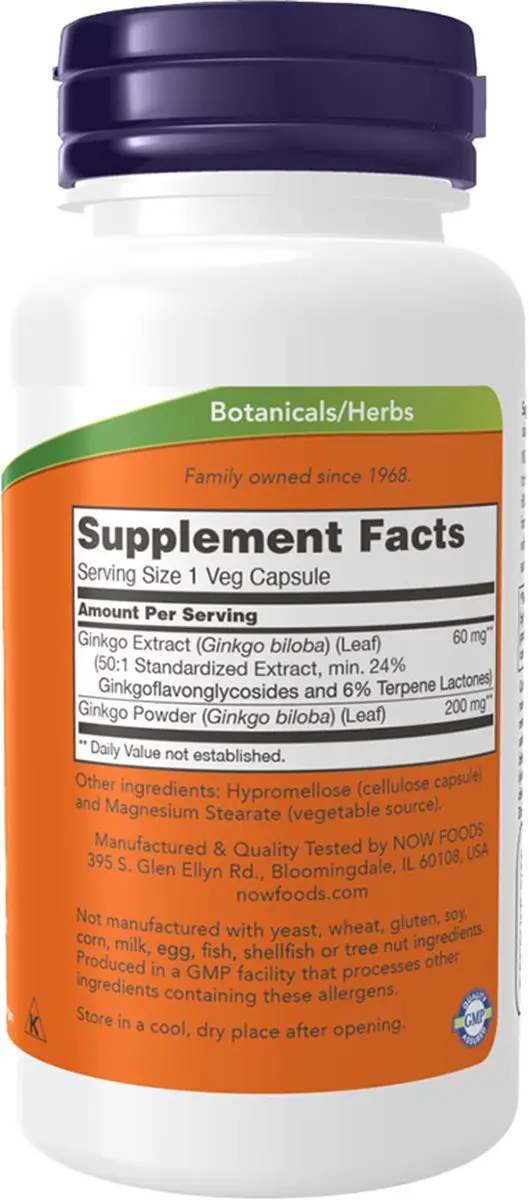 Now Foods Ginkgo Biloba 60 V-caps - afbeelding 6 van 6