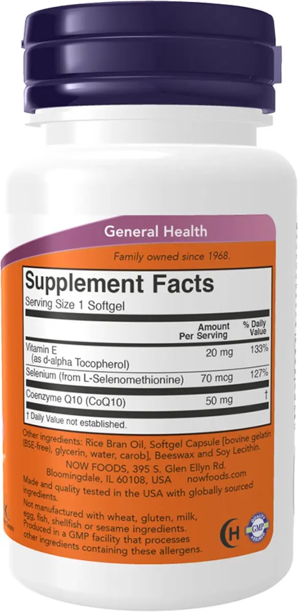 Now Foods CoQ10 50mg met Vitamine E - 100 Softgels