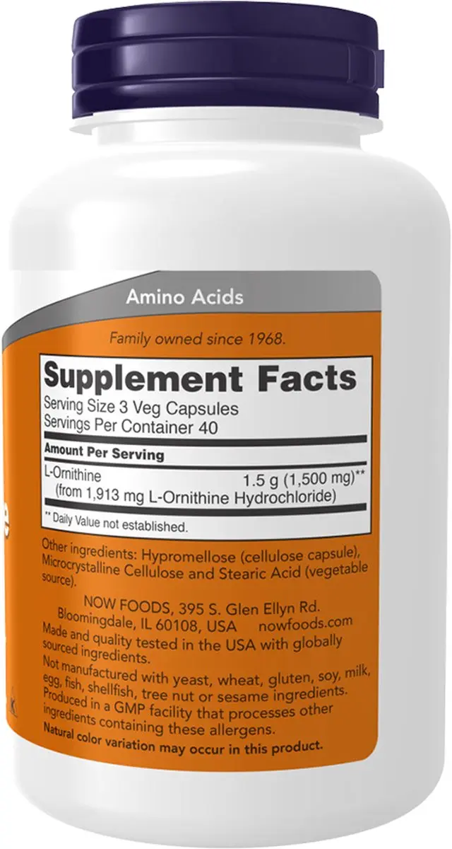 Now Foods L-Ornithine 500mg V-Caps - 120 Stuks