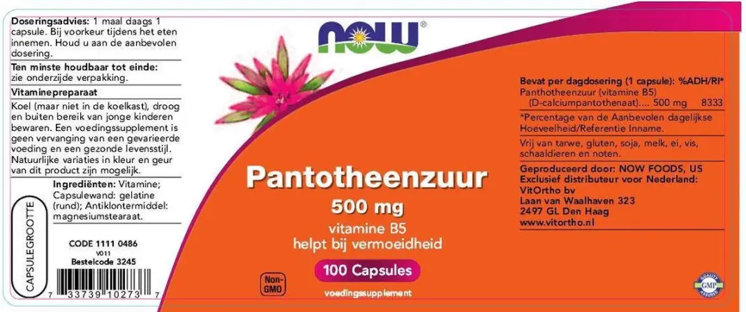 Now Foods Pantotheenzuur 100ml - 100 Stuks