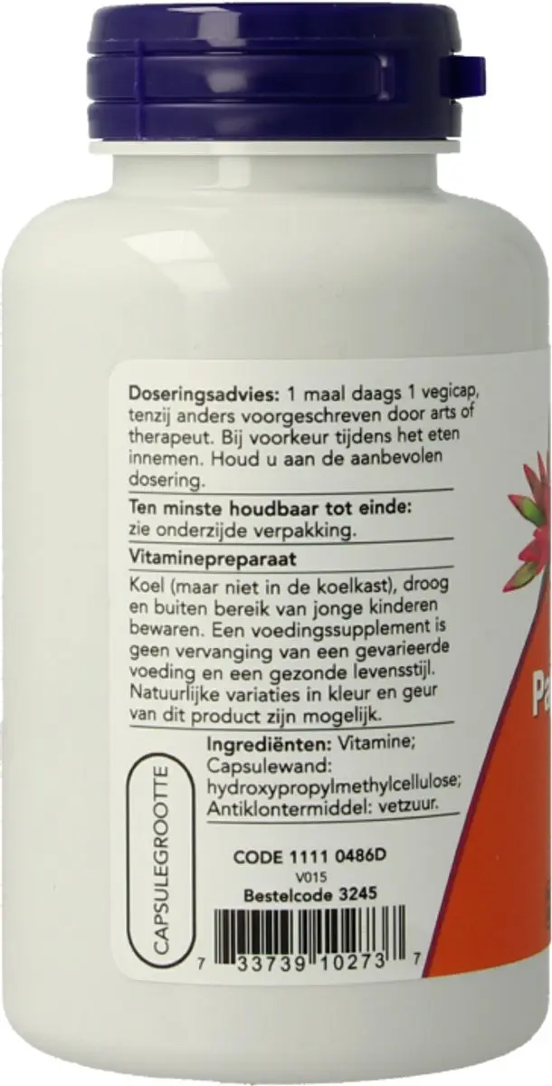 Now Foods Pantotheenzuur 100ml - 100 Stuks