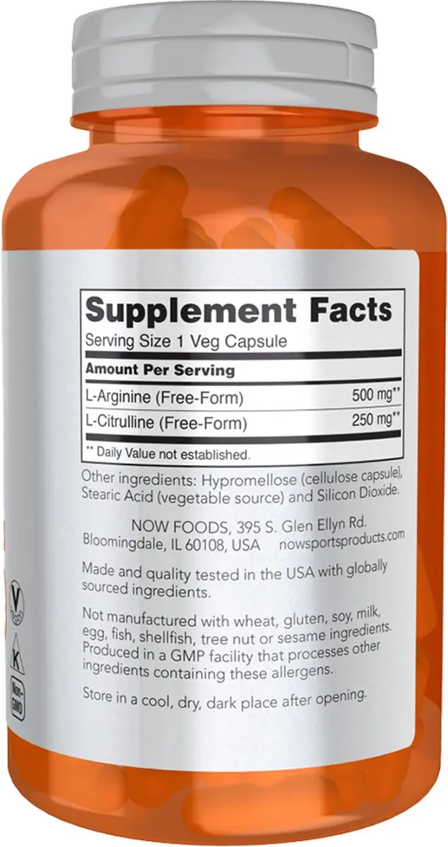 Now Foods Arginine & Citrulline 500mg/250mg 120 Vcaps