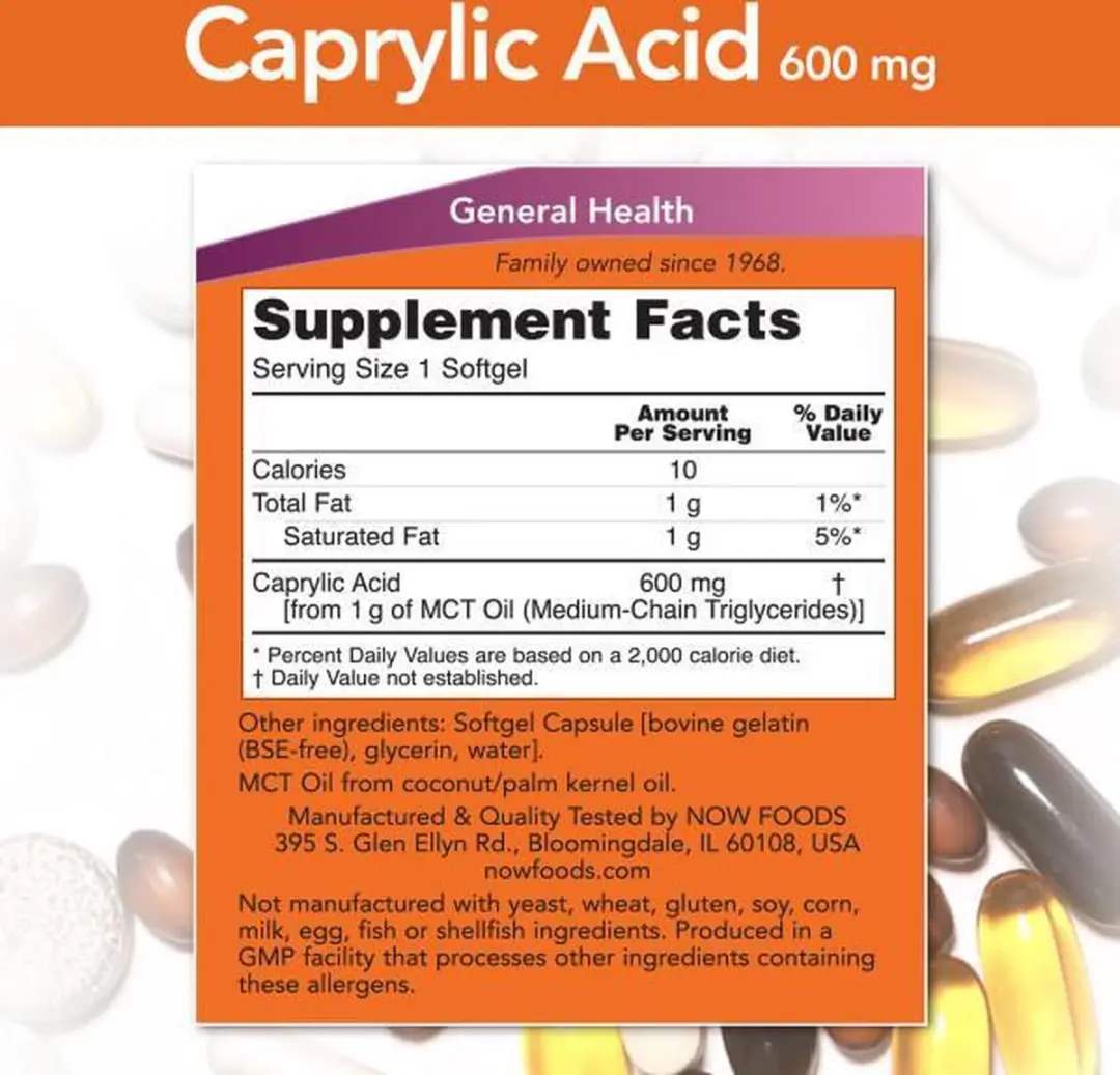 Now Foods Caprylzuur 600mg MCT Softgels - 100 Stuks