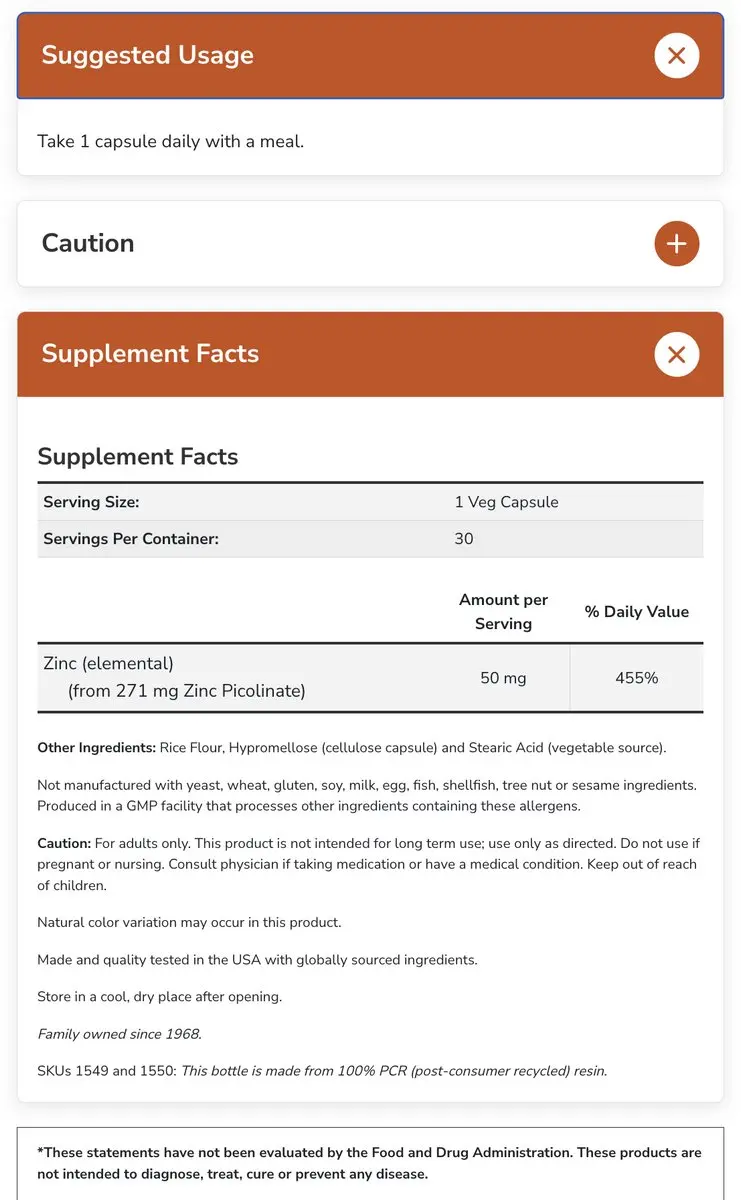 Now Foods Zink Picolinaat 50mg - 120 Veg Capsules