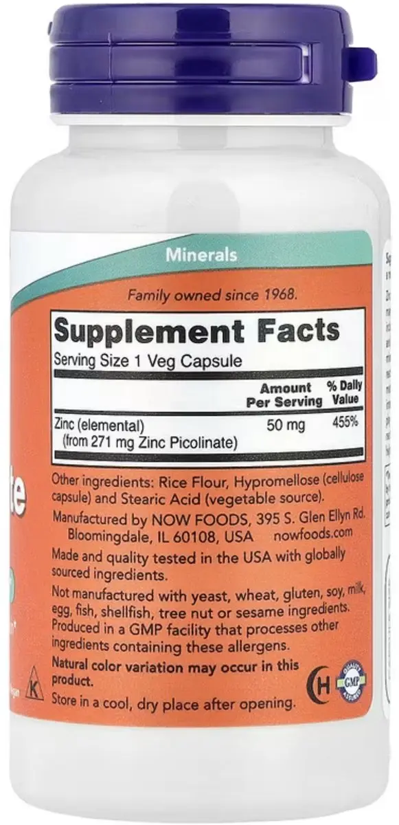 Now Foods Zink Picolinaat 50mg - 120 Veg Capsules