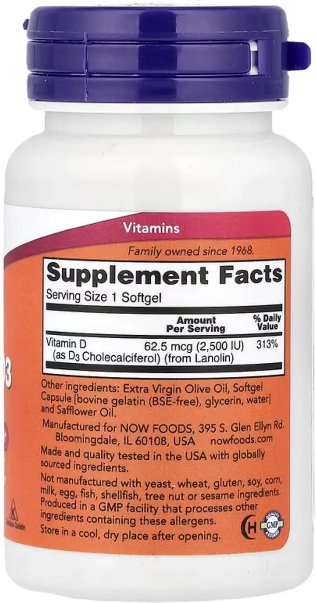 Now Foods Vitamin D3 2.500 IE - 180 Softgels