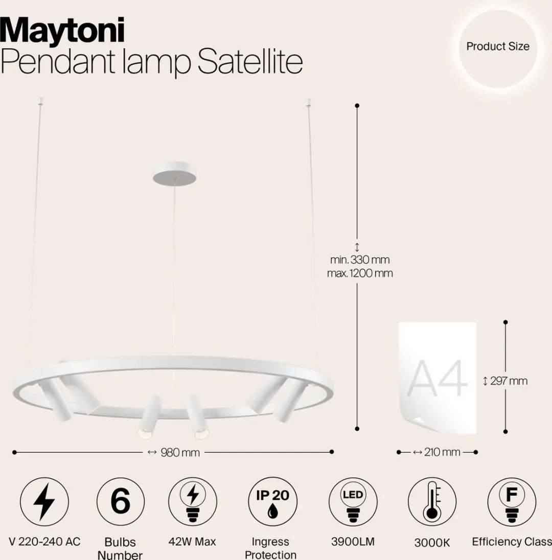 Maytoni Hanglamp Satellite Wit - 42W