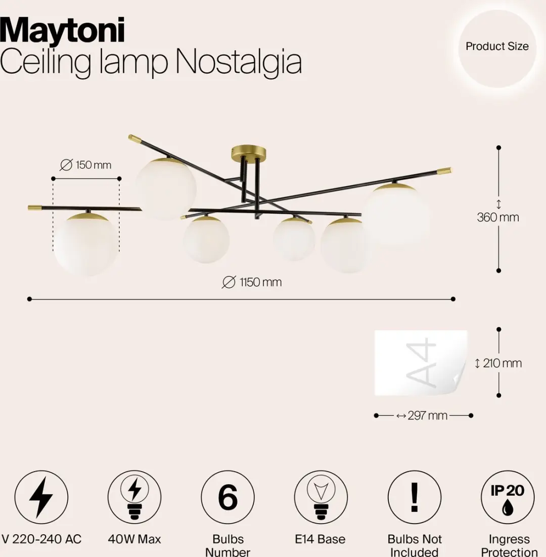 Maytoni Nostalgia Plafondlamp - 6x40W - Ø115cm - Goud