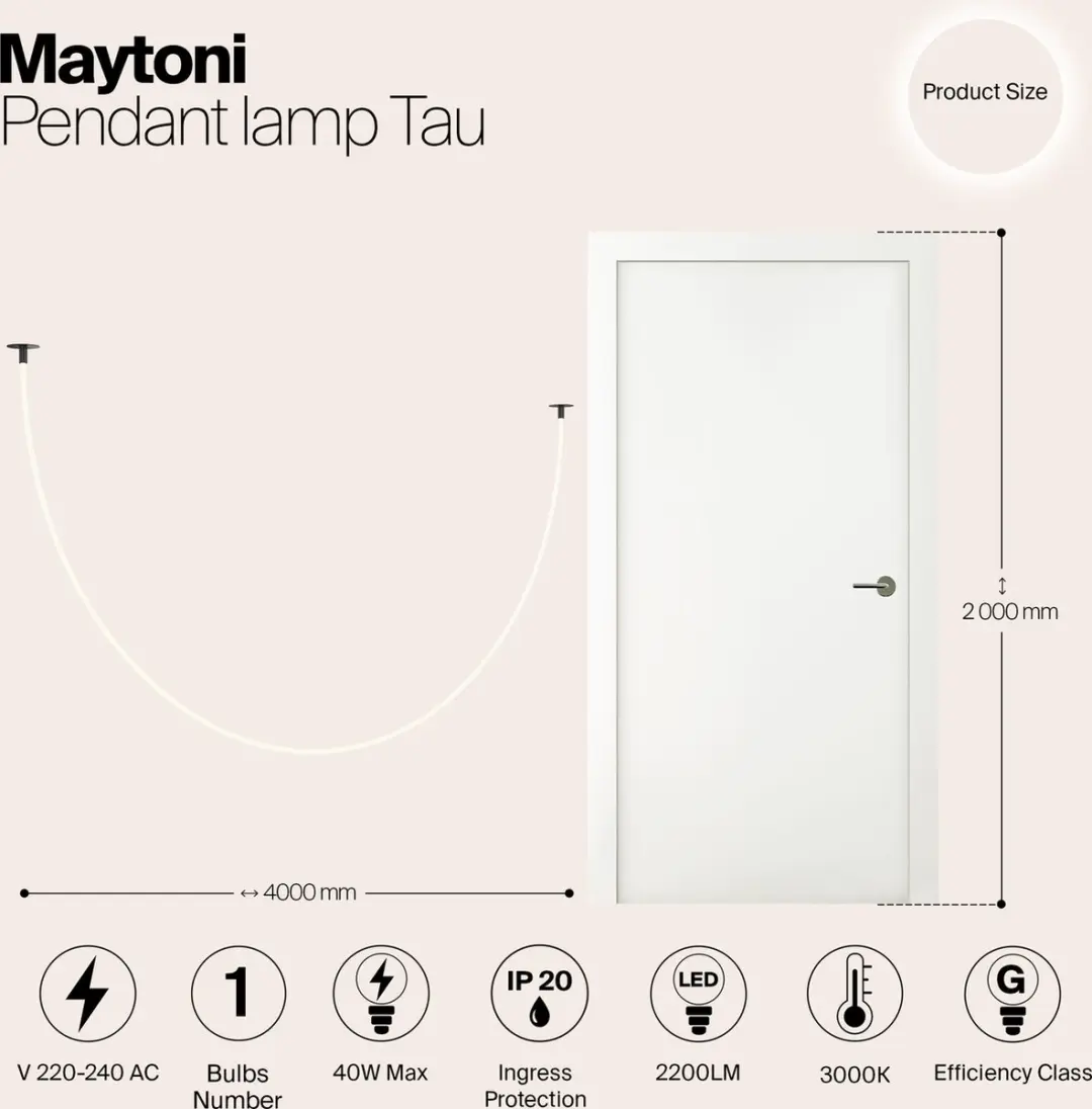 Maytoni Tau Hanglamp - 40W - Zwart