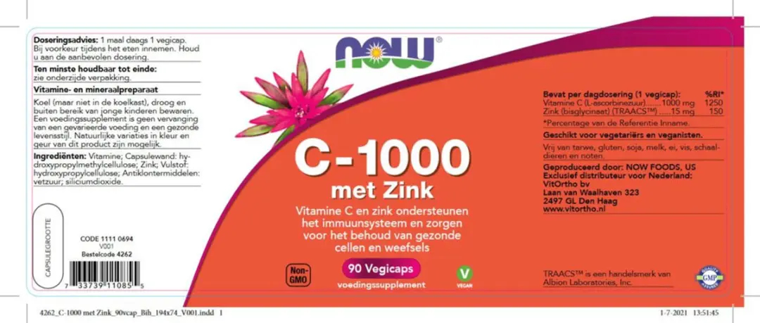 Now Foods C-1000 met Zink 90 Capsules