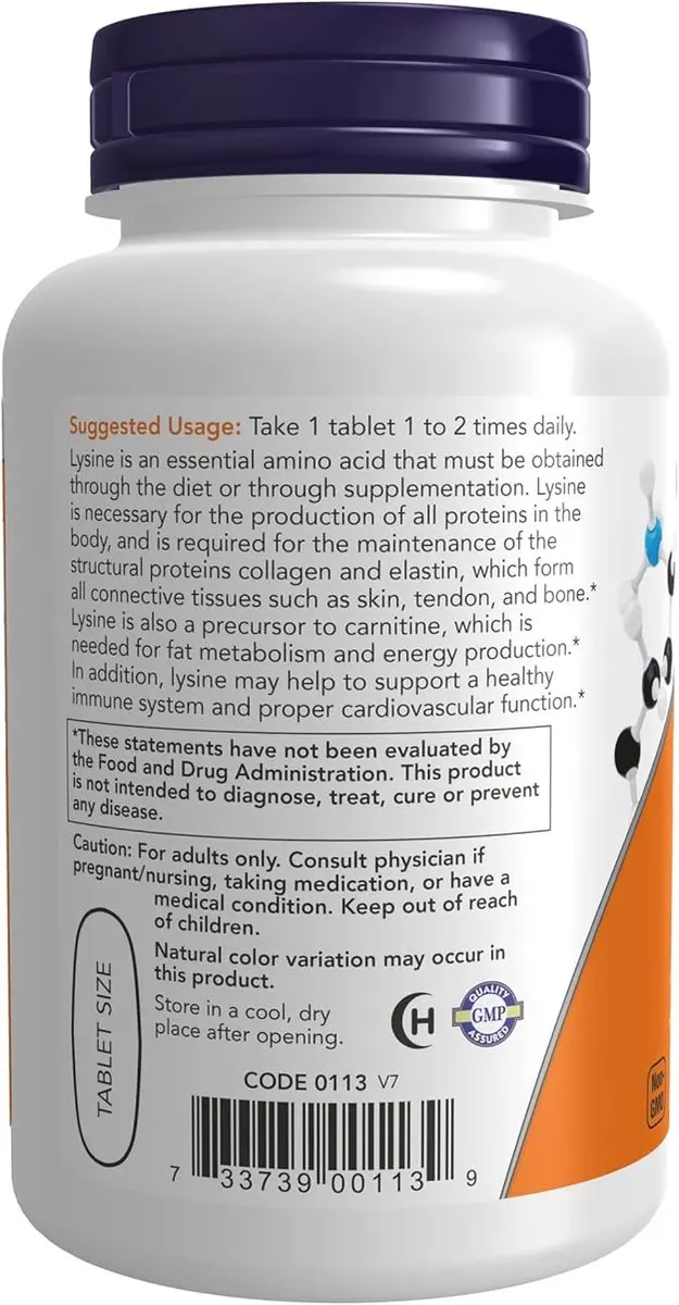 Now Foods L-Lysine 1000mg - 100 Tabletten - Vegan