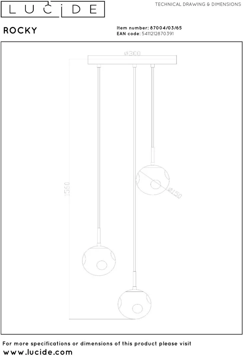 Lucide Rocky Hanglamp 3xE14 Fumé