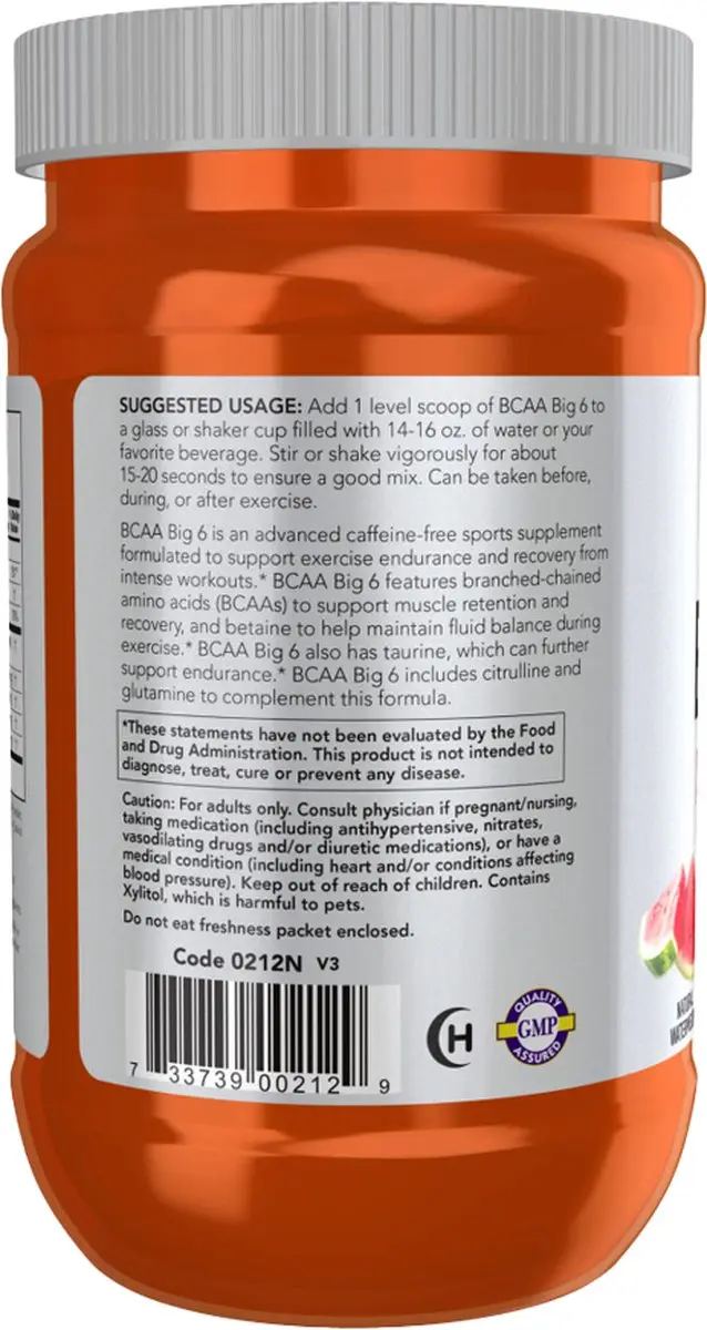 Now Foods BCAA Big 6 600g - Watermeloen