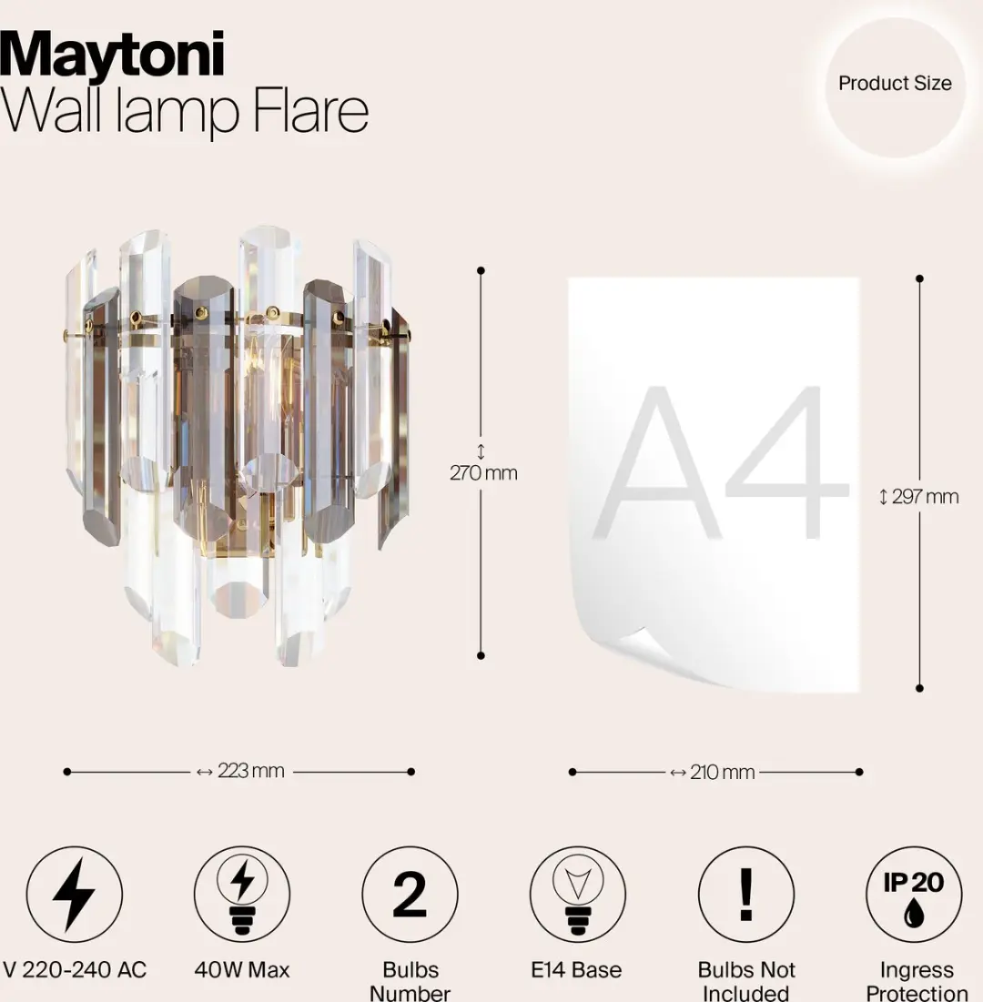 Maytoni Flare Wandlamp Goud - 2 Lichtpunten
