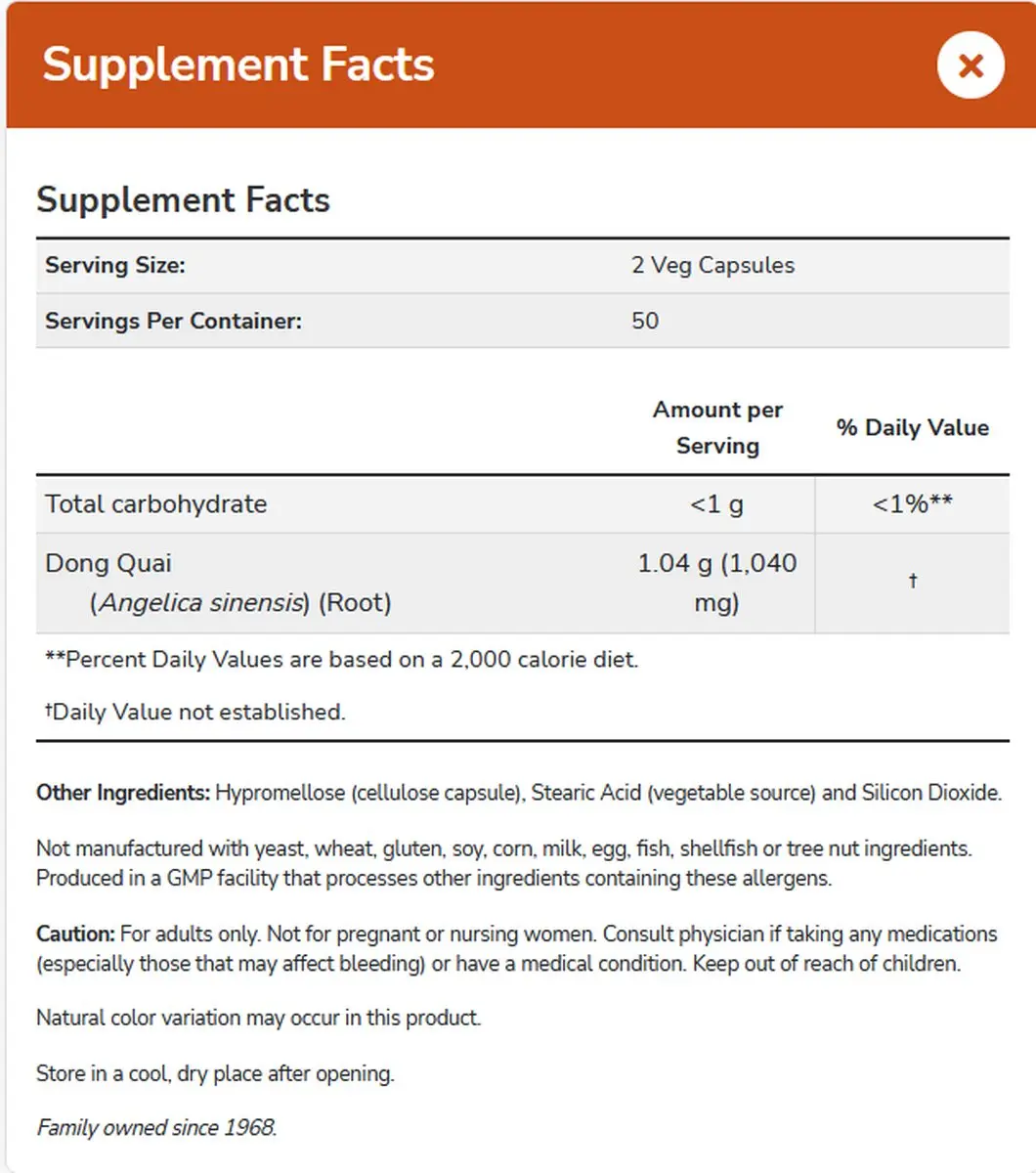 Now Foods Dong Quai 520mg 100 Capsules