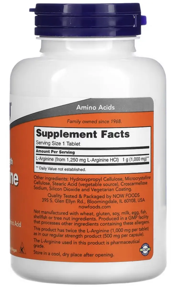 Now Foods L-Arginine 1000mg 120 Tablets - Vegan