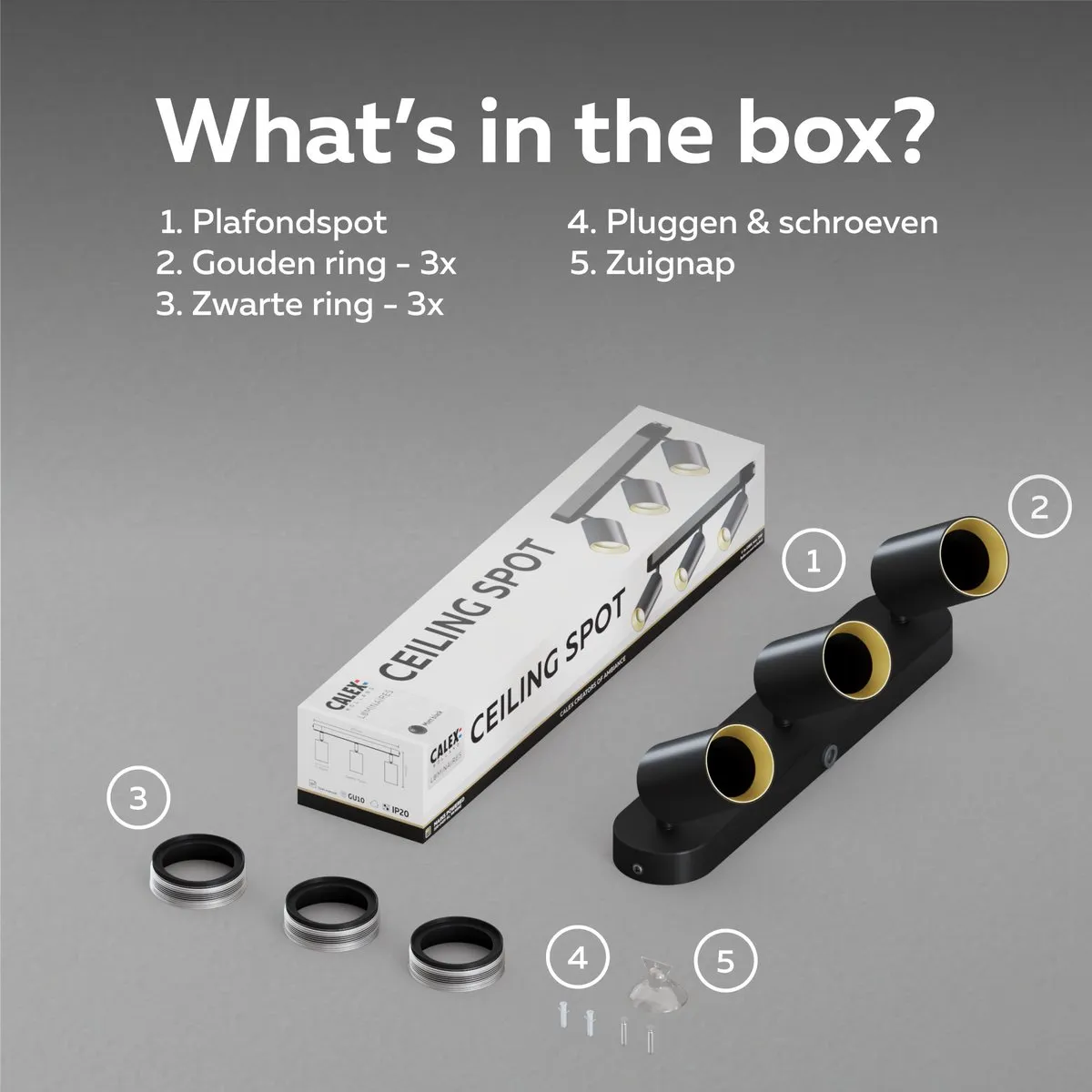 Calex Plafondlamp 3-Lichts Opbouwspot Zwart-Goud