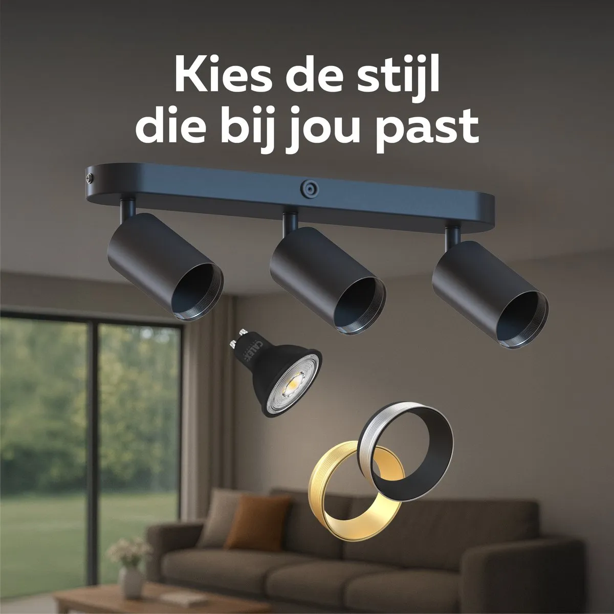 Calex Plafondlamp 3-Lichts Opbouwspot Zwart-Goud