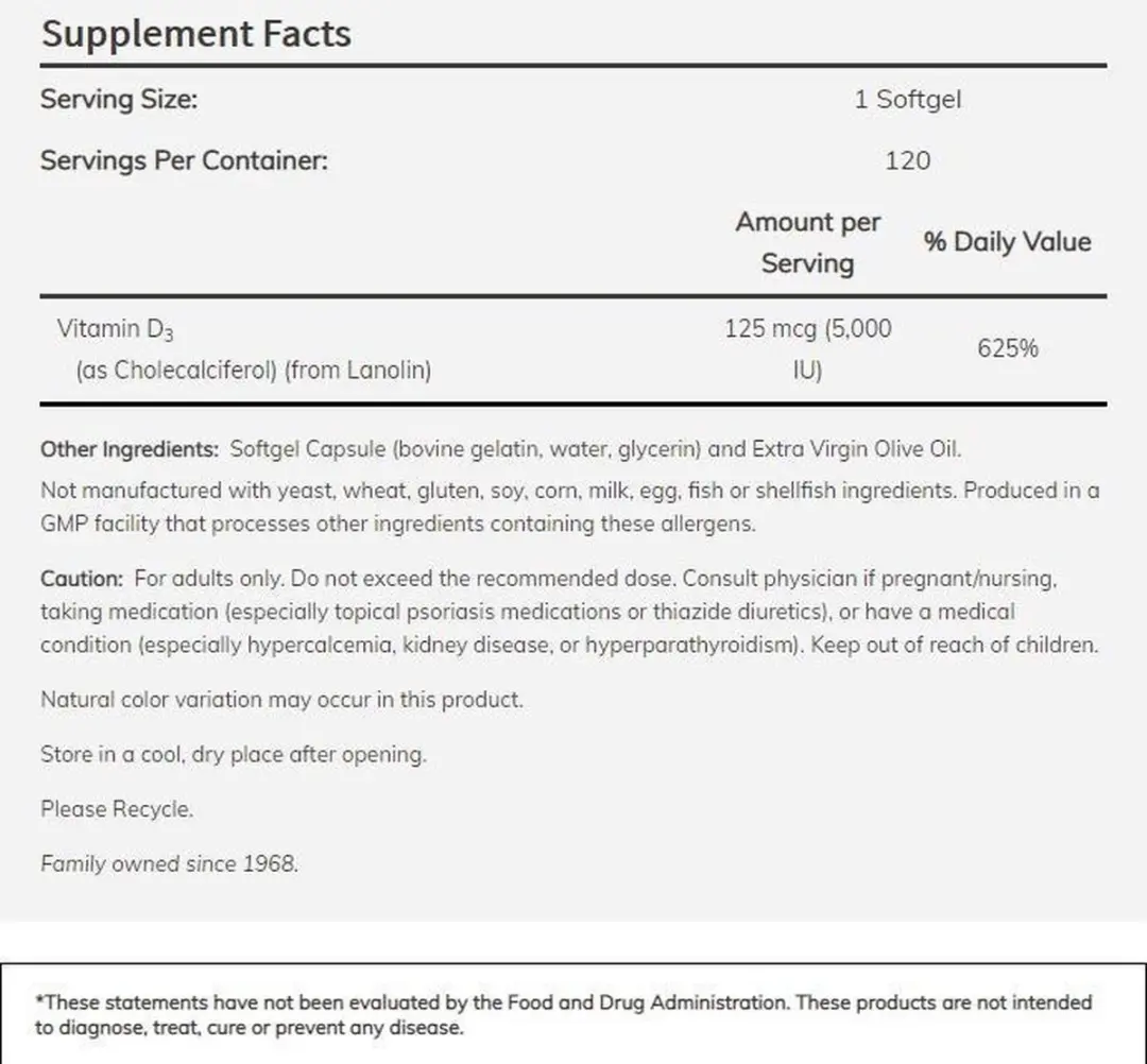 Now Foods Vitamin D3 5.000 IE - 240 Softgels