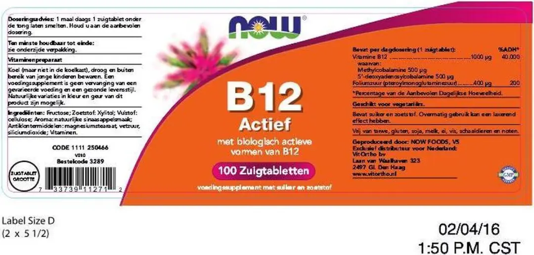 Now Foods Vitamine B12 Actief 1000 mcg - 100 Zuigtabletten