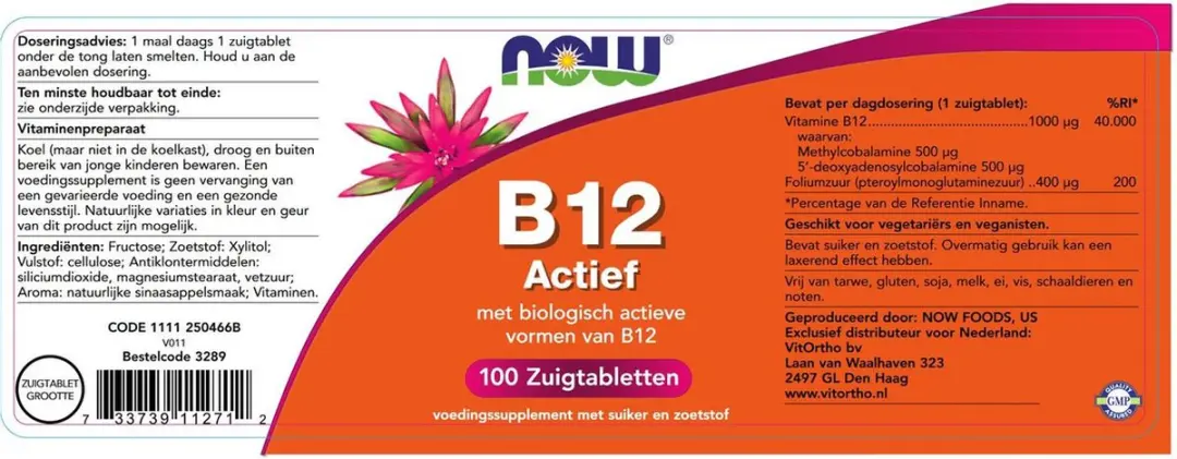 Now Foods Vitamine B12 Actief 1000 mcg - 100 Zuigtabletten