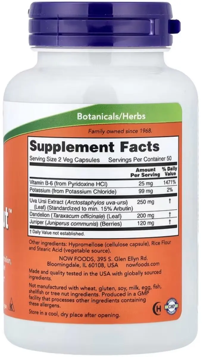 Now Foods Water Out 100 Veg Capsules - Uva Ursi & Paardenbloem