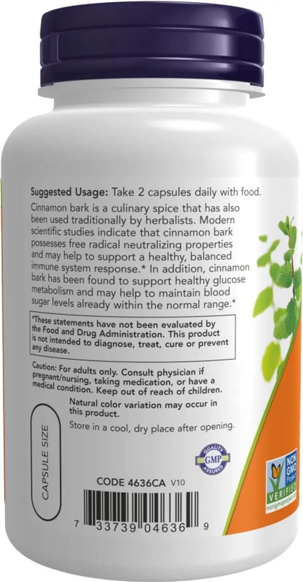 Now Foods Kaneelbast 600mg - 120 Capsules