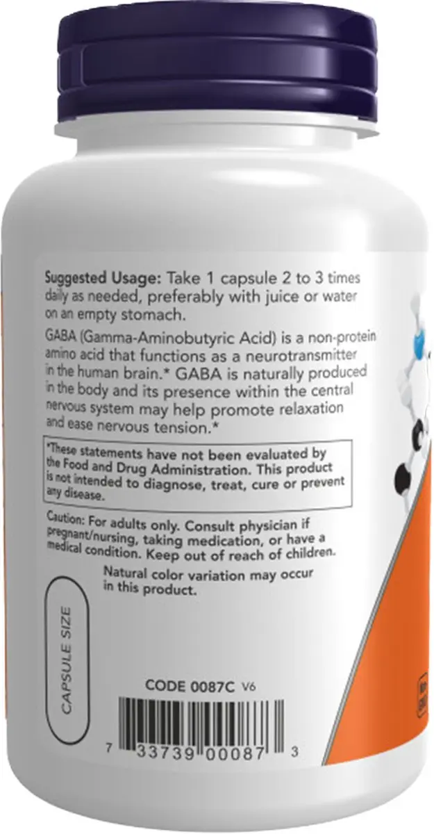 Now Foods GABA 500mg Capsules - 100 Stuks