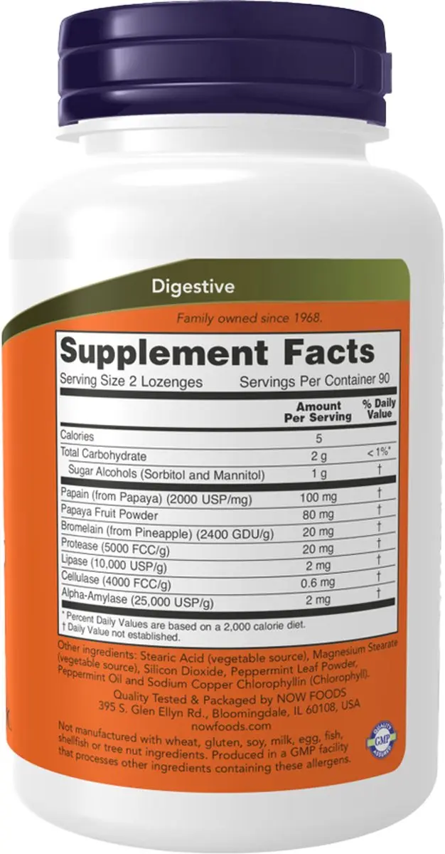 Now Foods Papaya Enzyme Kauwtabletten 180 Stuks