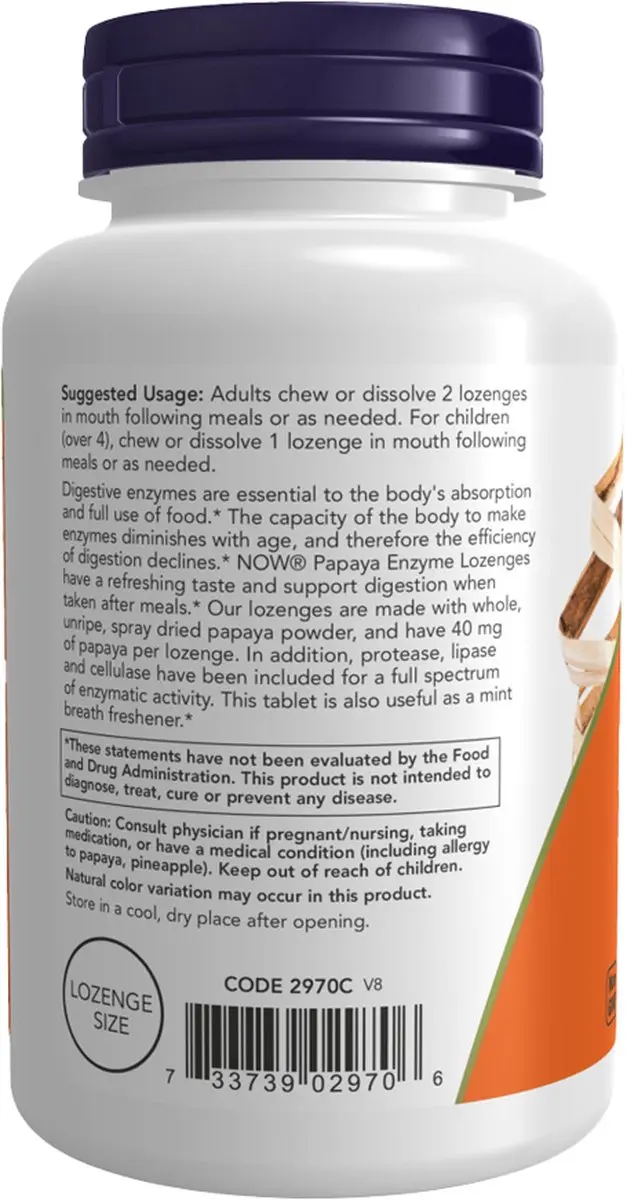 Now Foods Papaya Enzyme Kauwtabletten 180 Stuks