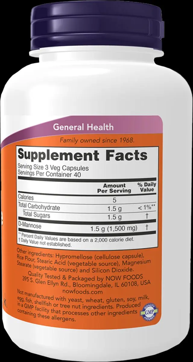 Now Foods D-Mannose 500mg - 120 Capsules