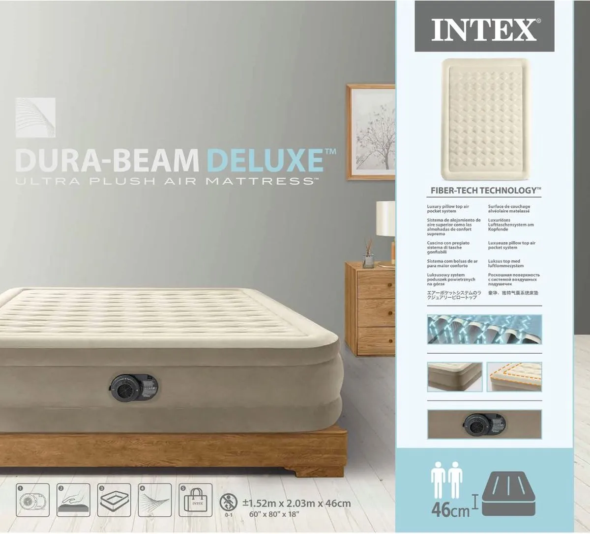 Intex Ultra Plush Luchtbed 2 Persoons - 203x152x46cm - Beige