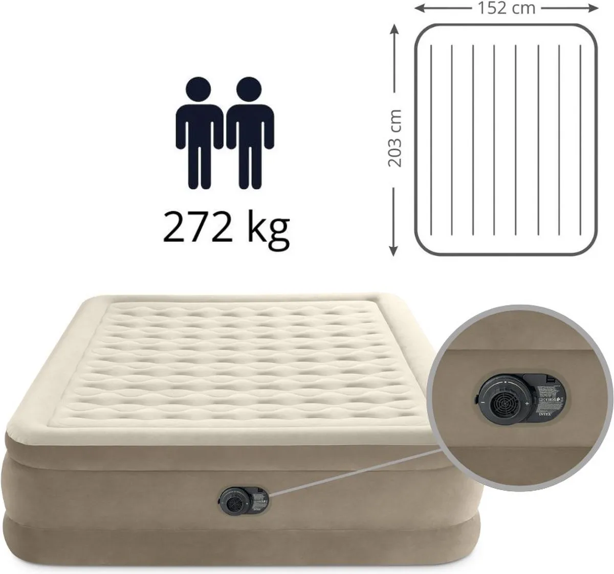 Intex Ultra Plush Luchtbed 2 Persoons - 203x152x46cm - Beige