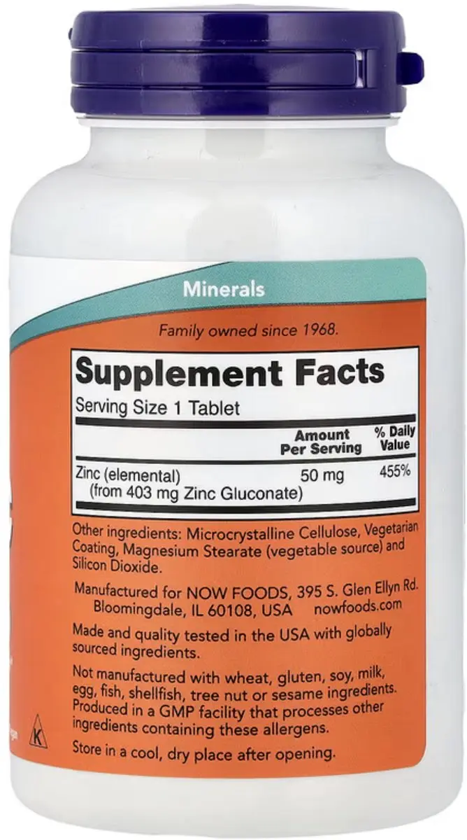 Now Foods Zink 50mg Tabletten - 250 Stuks
