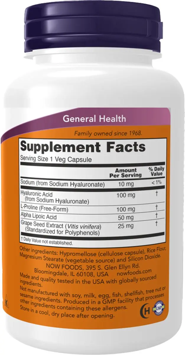 Now Foods Hyaluronzuur 100mg Double Strength - 60 Capsules