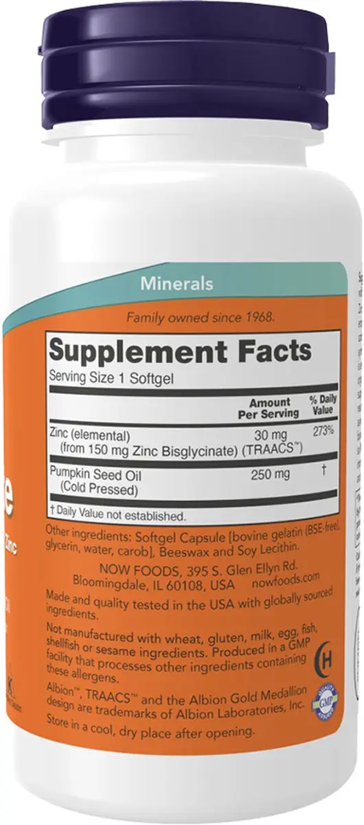 Now Foods Zink Glycinaat 30mg - 120 Softgels