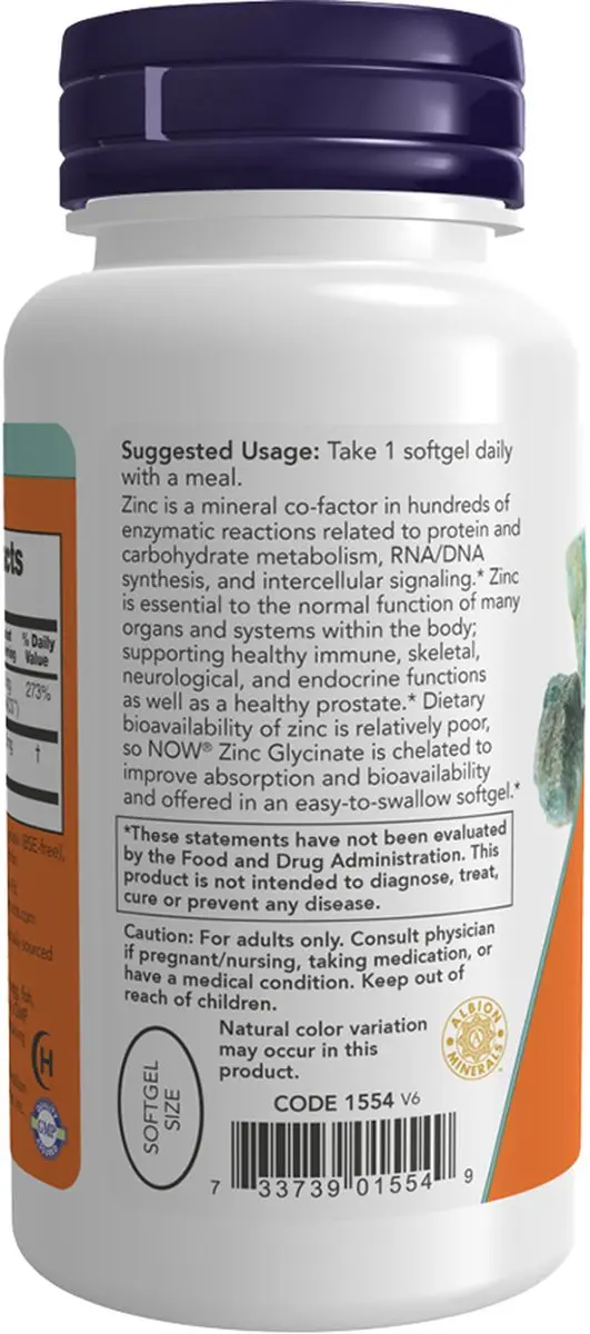 Now Foods Zink Glycinaat 30mg - 120 Softgels