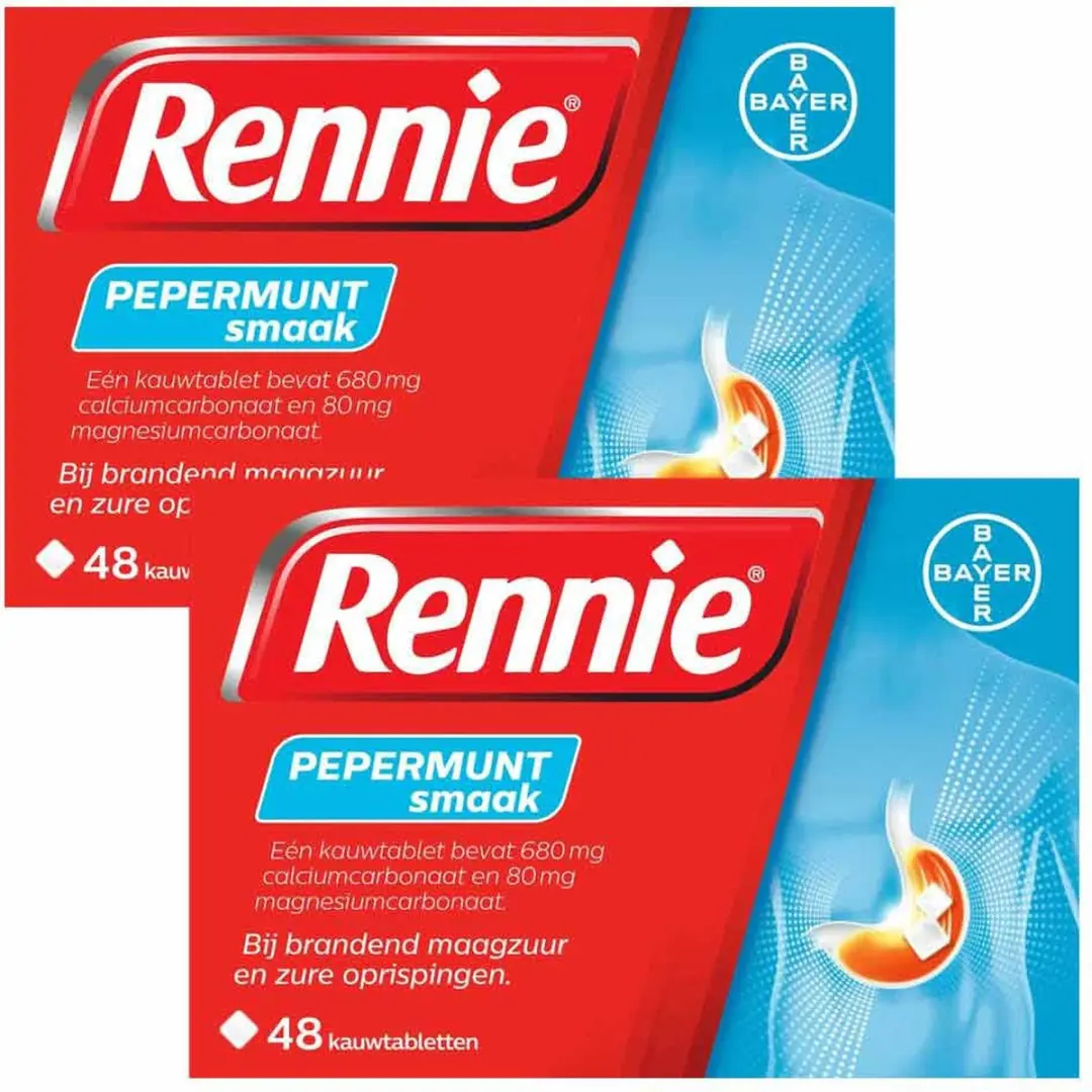 Rennie Pepermunt Kauwtabletten - 2x48 Stuks