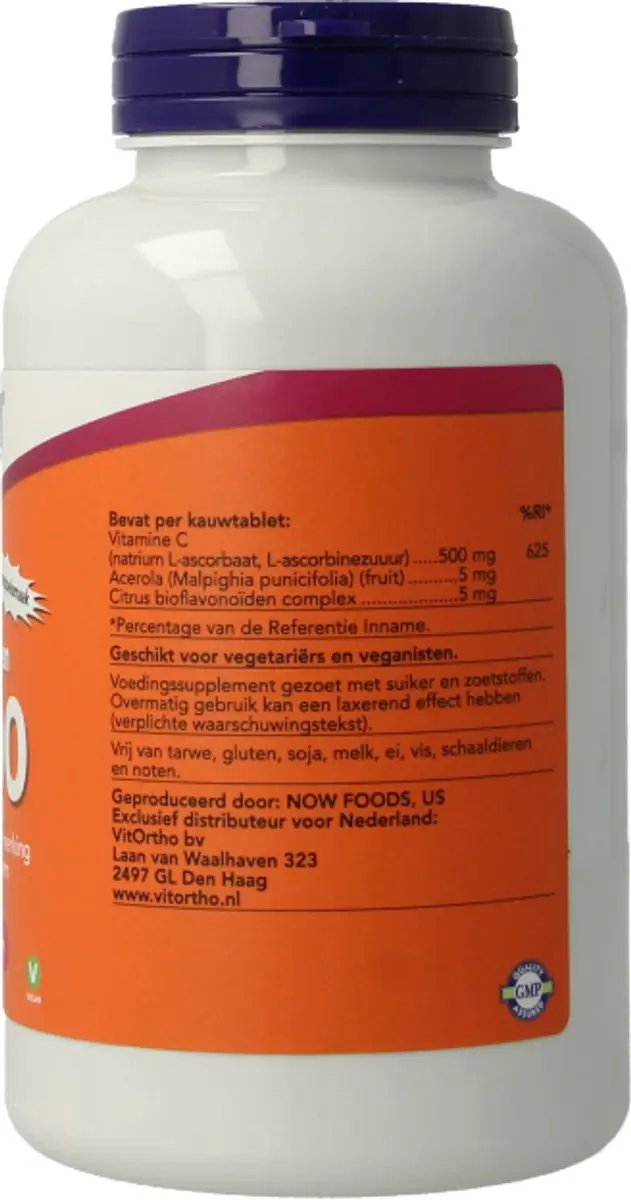 Now Foods Vitamine C 500mg Kauwtabletten - 100 Stuks
